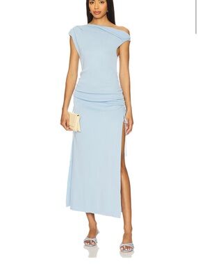 karmin ruched maxi dress superdown Karmin Ruched Maxi Dress in Mint Metallic